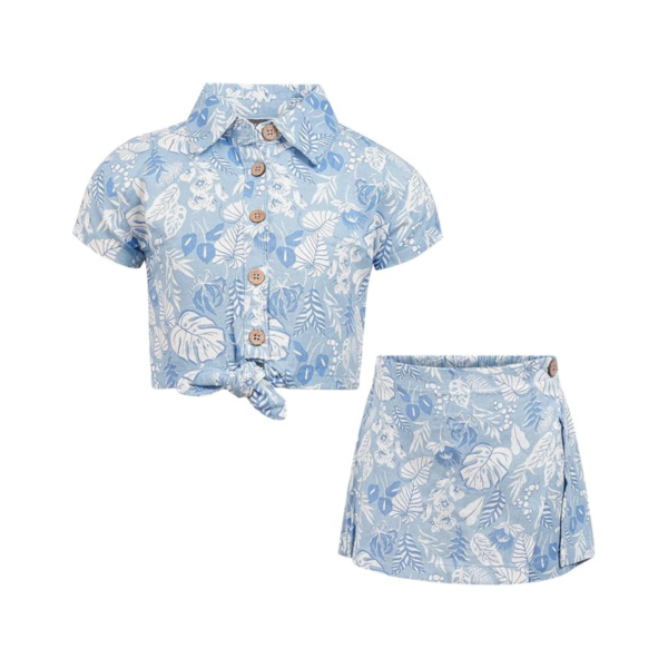 13 Blue Floral Skirt Set