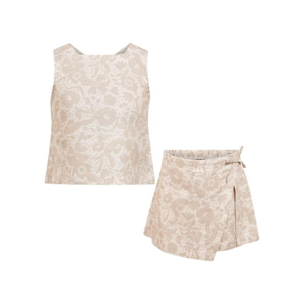 9 Beige Floral Skirt Set